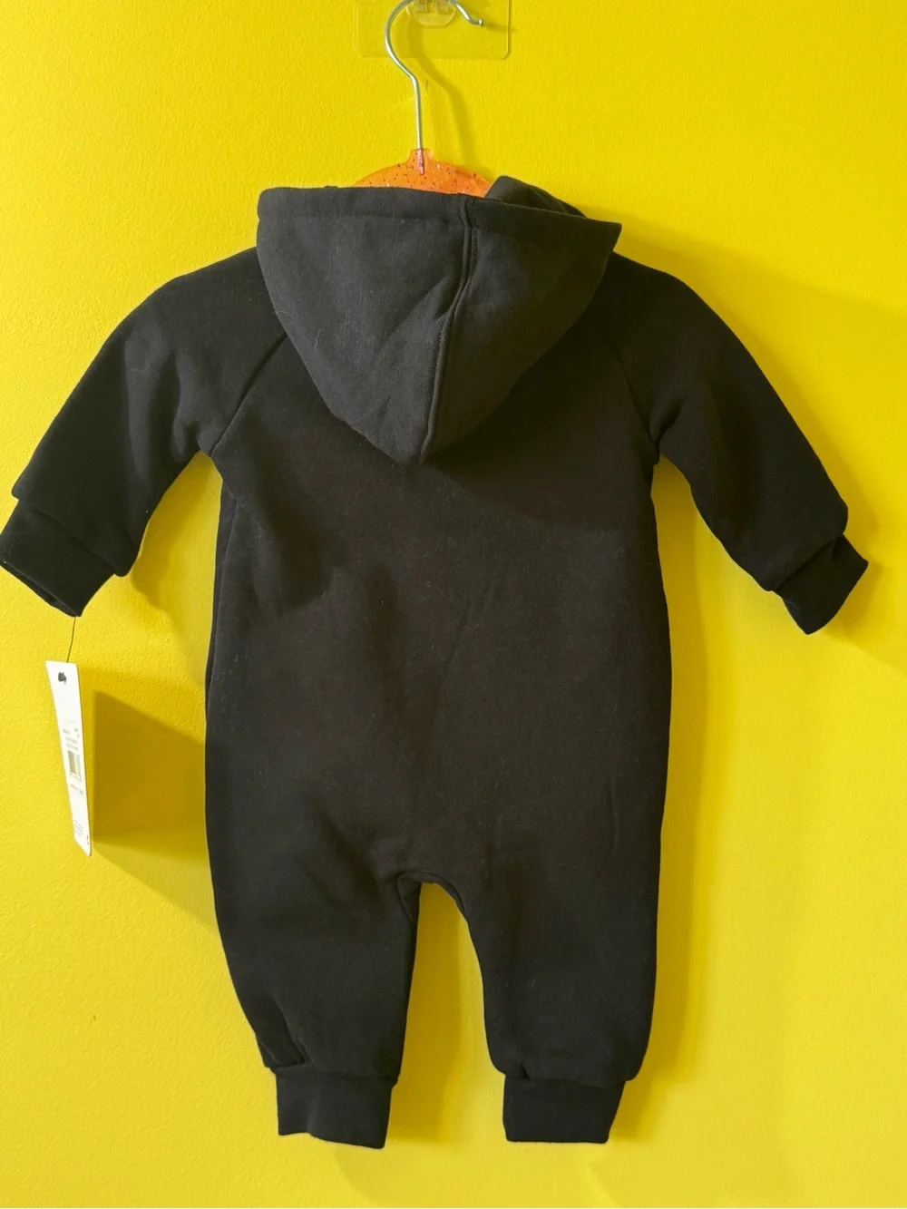+NWT Nike Hooded Fleece Coverall Pram Black Red Swoosh Baby 3M